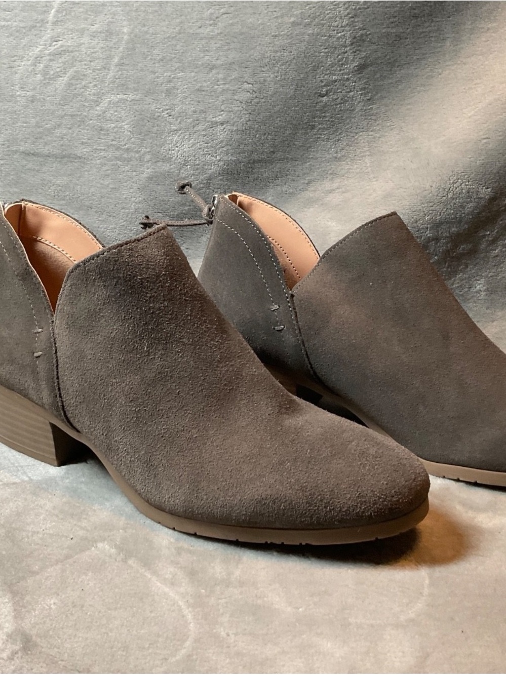 Women's Taupe Suede Low Heel Booties